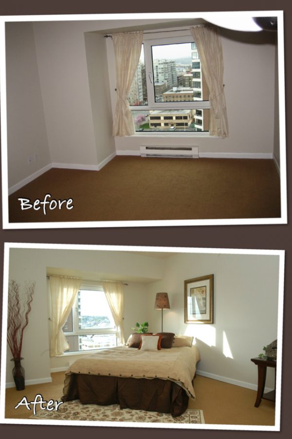 Staging a master bedroom in Seattle, WA