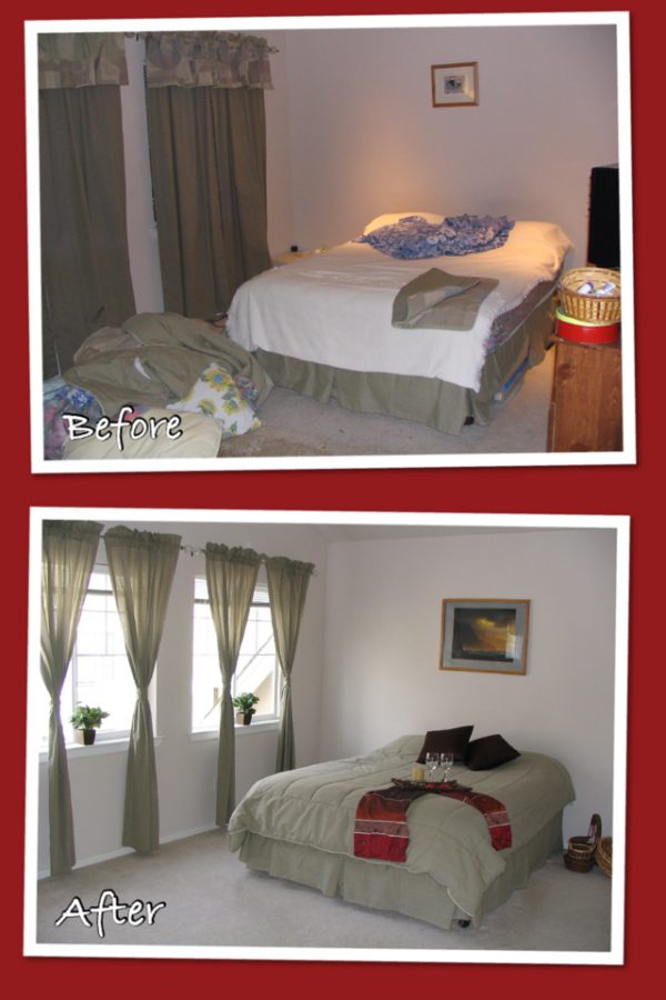 Staged master bedroom in Bellevue WA