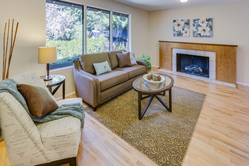 Living room with fireplace