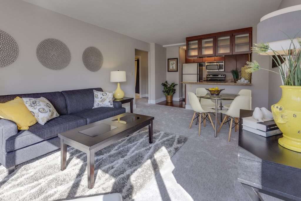 Gray and yellow living room