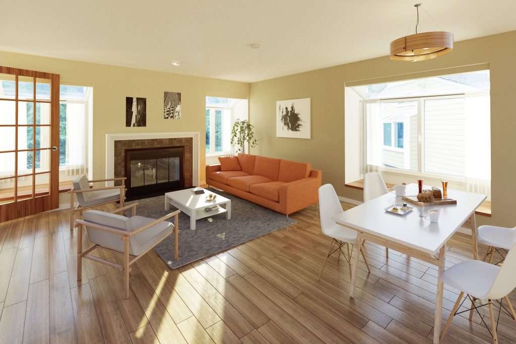 Virtual staging of a living room