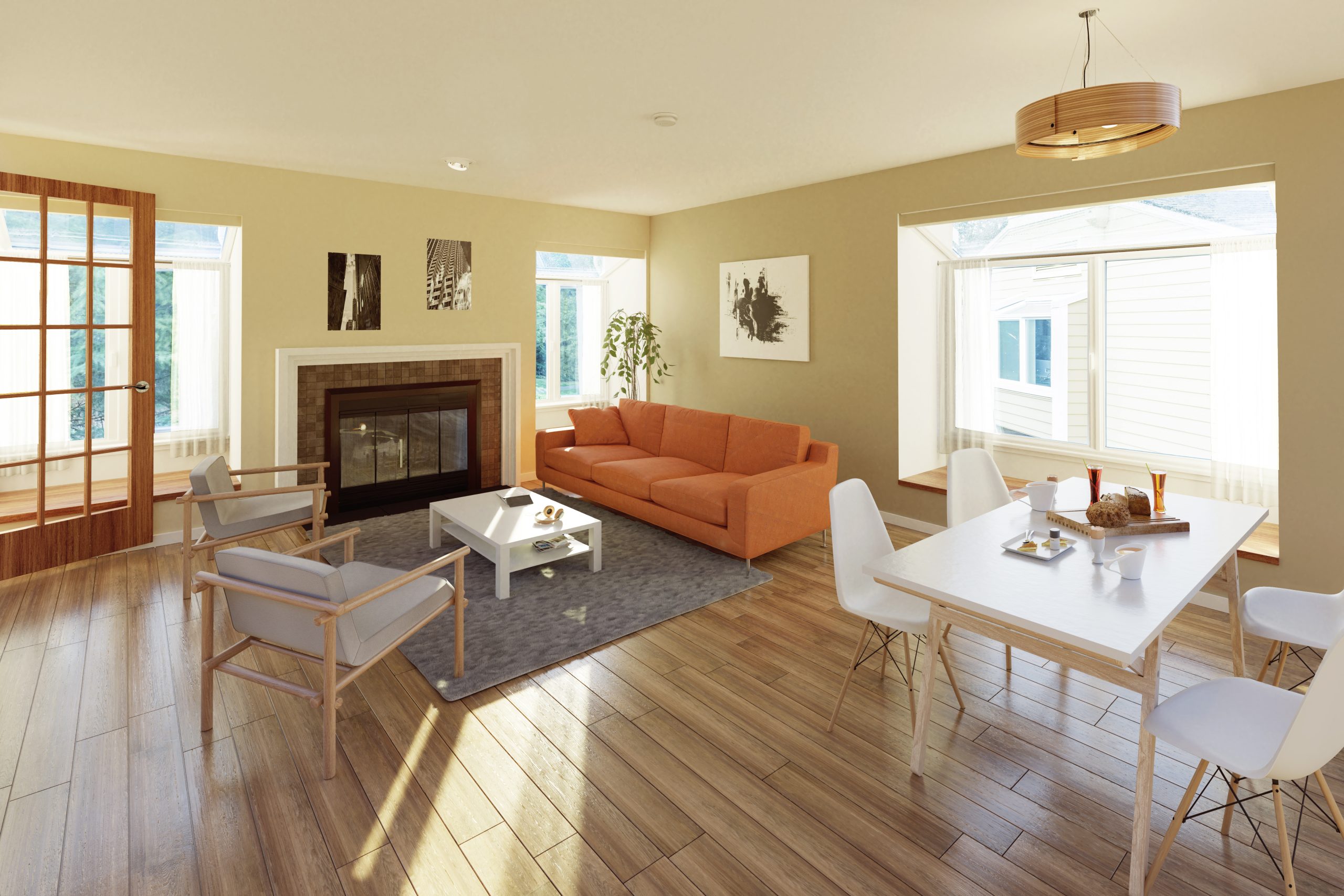 Virtual staging of a living room