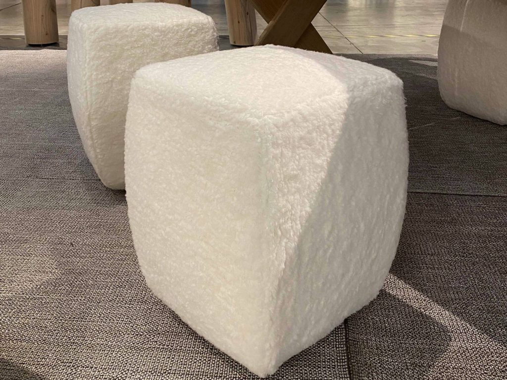 Bouclé fabric pouf