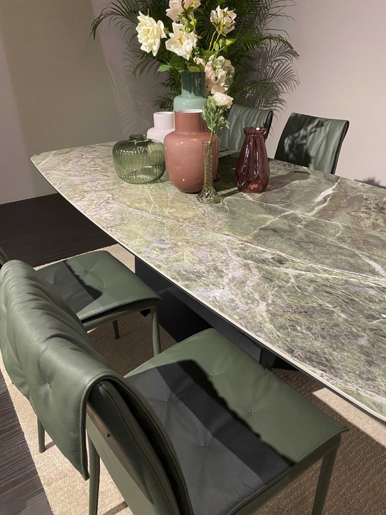 Green and gray stone table top