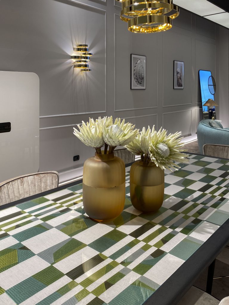 Green and white checkers table top