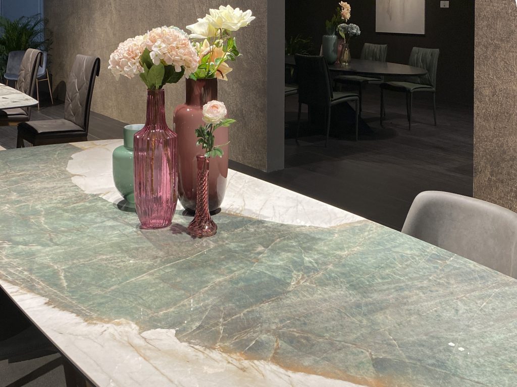 Green and gray stone table top