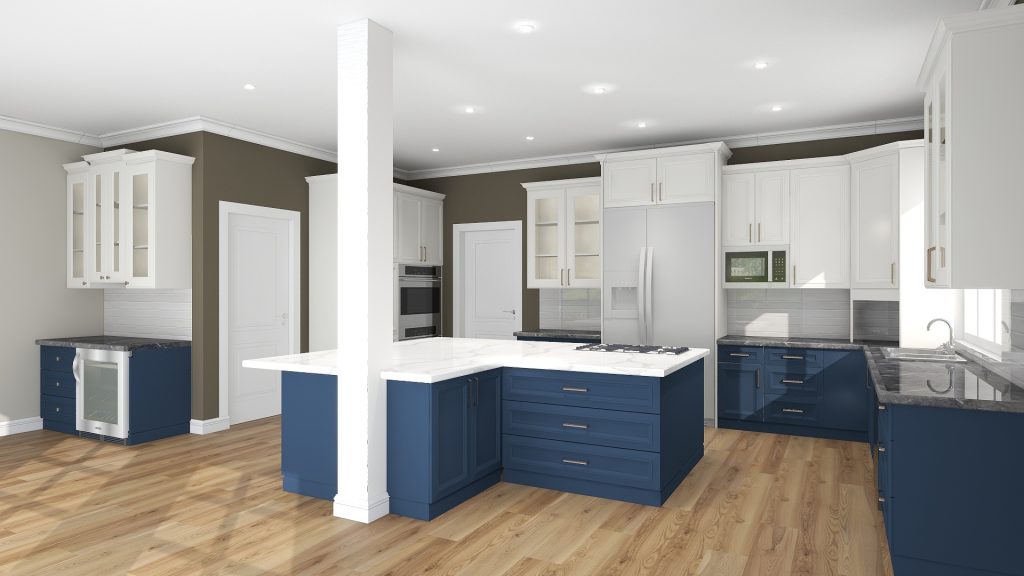 Kitchen v12 (SW Indigo batik- SW Pure White- White tiles- Gray and white counter)