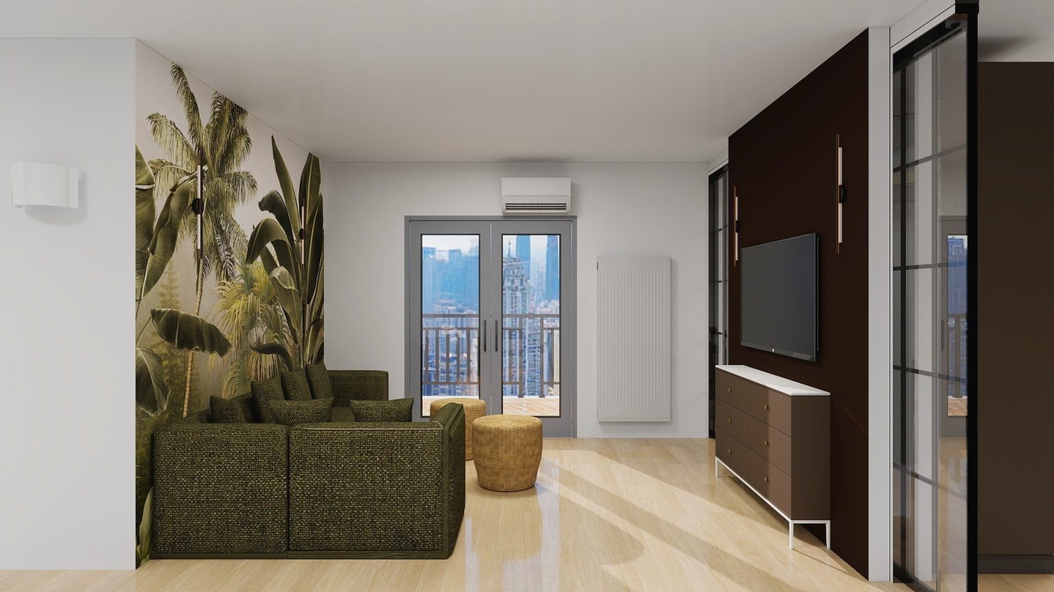 3D render with tropical forest wallpaper