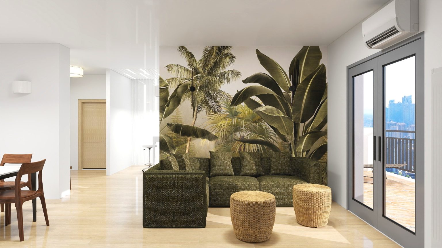 3D render with tropical forest wallpaper